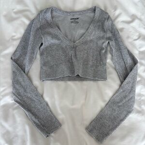 Garage Heather Gray V-Neck Ribbed Crop Top